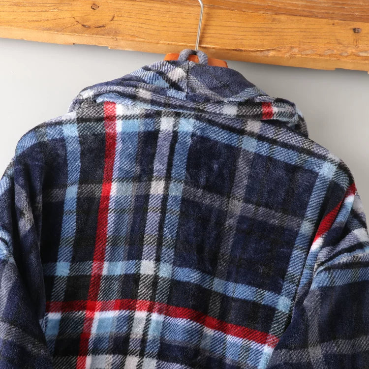 Men’s Plaid Flannel Bathrobe – Warm Winter Lounge & Sleepwear