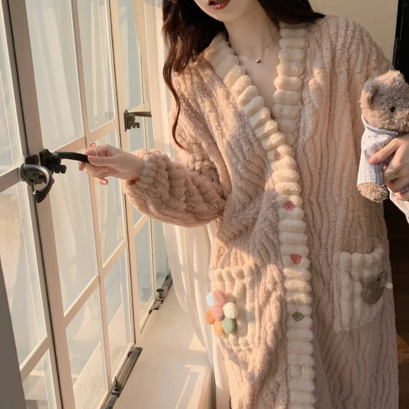 Coral Velvet Winter Bathrobe