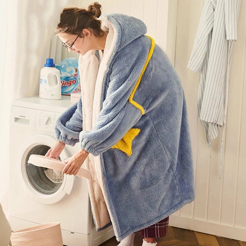 Cute Women’s Flannel Bathrobe – Warm Winter Sleepwear
